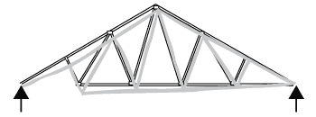 Diagram showing the effect on a roof truss of one of the bottom chords being cut away.