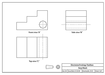 Example diagram showing first angle projection