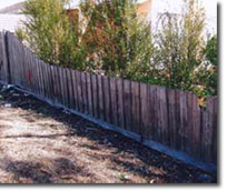 Photo of an old buckled fence.