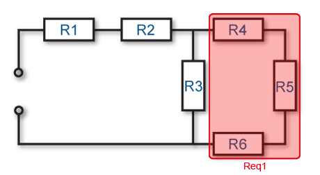 Diagram showing the redrawing of a series parallel circuit