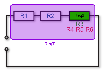 Diagram showing the redrawing of a series parallel circuit