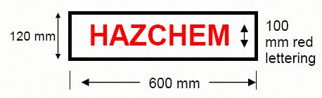 Outside HAZCHEM warning placard