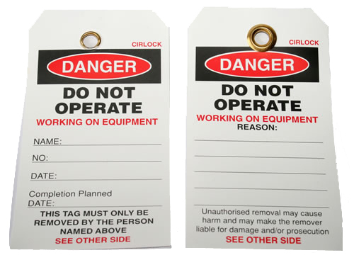 Front and back of a danger tag