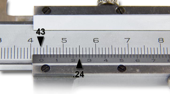 Image showing final measurement of 43.24mm on vernier scale