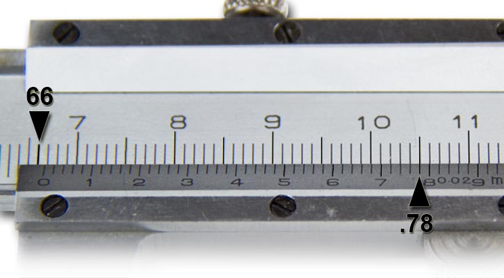 Image showing final measurement of 66.78mm on vernier scale