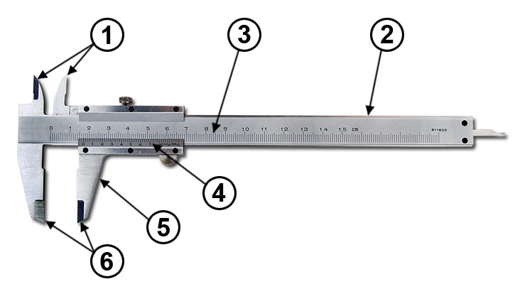 Photo showing the parts of a vernier caliper