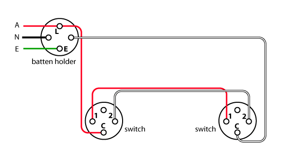 Image showing wiring diagram of a two way lighting circuit