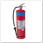 Picture of a red fire extinguisher with a blue coloured band