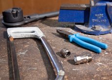 Hand tools on work bench