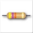 Image of three band resistor, yellow, purple, orange and gold tolerance