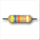 Image of three band resistor, yellow, blue, orange and gold tolerance