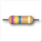 Image of three band resistor, purple, yellow, blue and gold tolerance