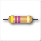 Image of three band resistor, yellow, purple, purple and gold tolerance