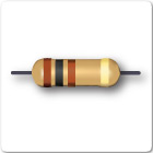 Image of three band resistor, brown, black, brown and gold tolerance