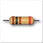 Image of three band resistor, brown, black, brown and red tolerance