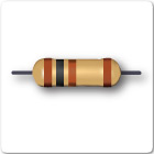 Image of three band resistor, brown, black, brown and brown tolerance