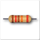 Image of four band resistor, brown, red, brown, orange and red tolerance