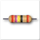 Image of four band resistor, red, purple, yellow, black and red tolerance