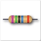 Image of four band resistor, purple, green, black, blue and red tolerance