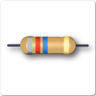 Image of three band resistor, grey, red, blue and gold tolerance