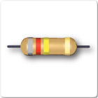 Image of three band resistor, grey, red, yellow and gold tolerance