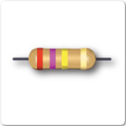 Image of three band resistor,red, purple, yellow and gold tolerance