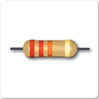 Image of three band resistor, red, red, orange and gold tolerance