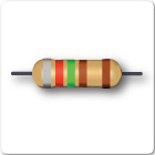 Image of four band resistor, grey, red, green, brown and brown tolerance