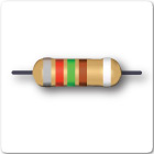 Image of four band resistor, grey, red, green, brown and silver tolerance