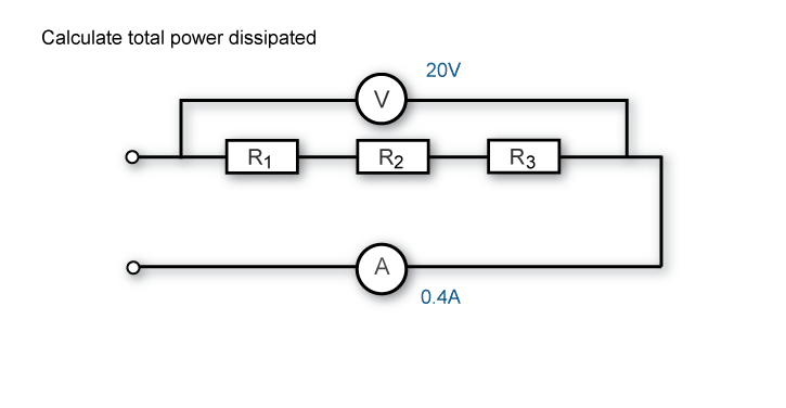 Calculate total power dissipated when the supply voltage is 20V and the current flow is 0.4A