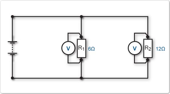 Circuit diagram showing two resistors connected in parallel