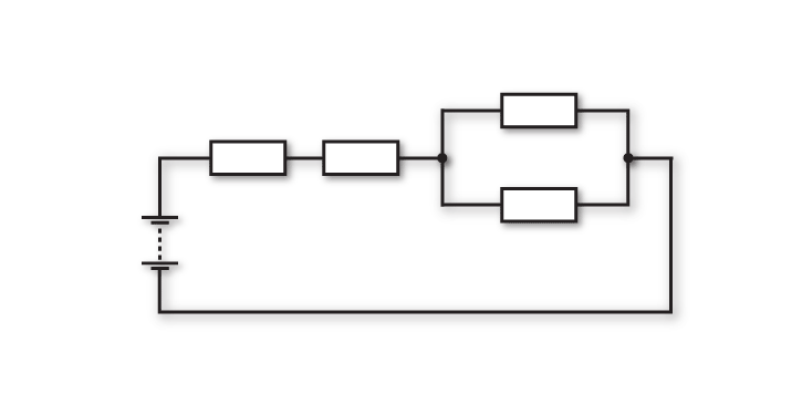 Circuit diagram showing resistors in series and in parallel