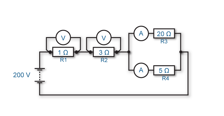 Circuit diagram showing resistors in series and in parallel