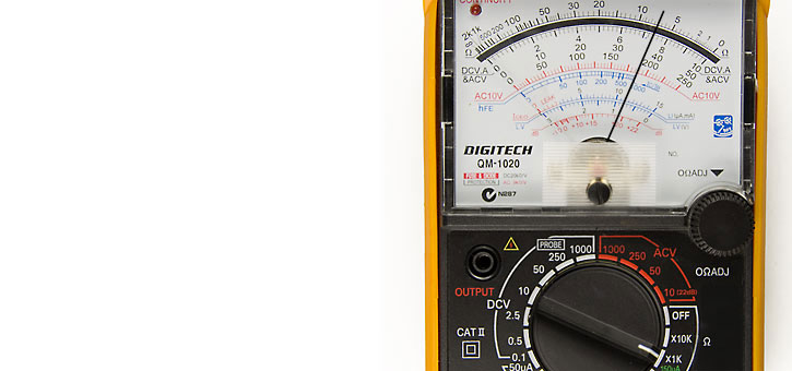 Image showing a reading on the dial of an analogue multimeter