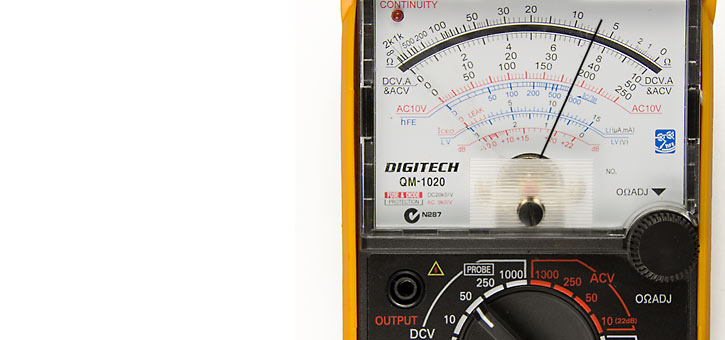 Image showing a reading on the dial of an analogue multimeter