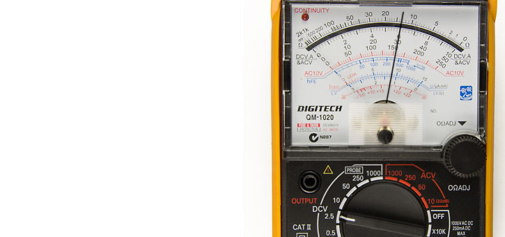 Image showing a reading on the dial of an analogue multimeter