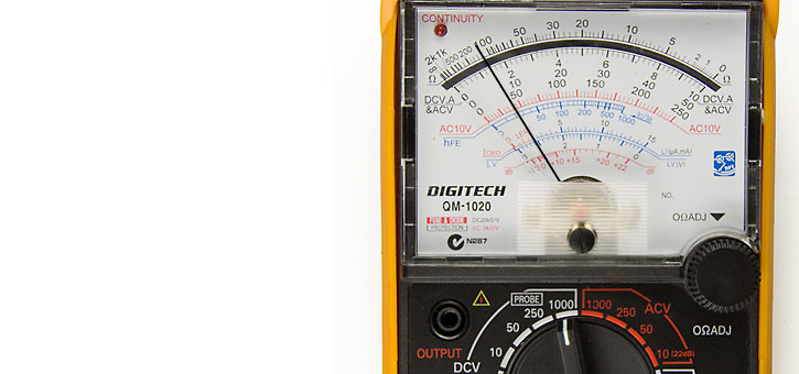 Image showing a reading on the dial of an analogue multimeter