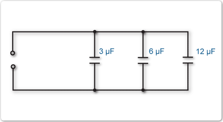 Circuit diagram of a three capacitors connected in parallel