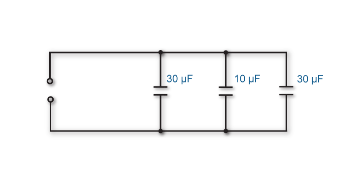 Circuit diagram of a three capacitors connected in parallel