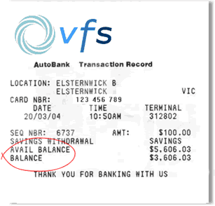 ATM receipt showing balance and available balance