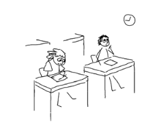 Cartoon two people at desks