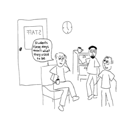 Cartoon teacher talking to student