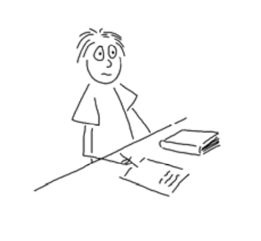 hand-drawn image of a student looking worried