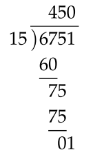 6751 divided by 15 using long division.